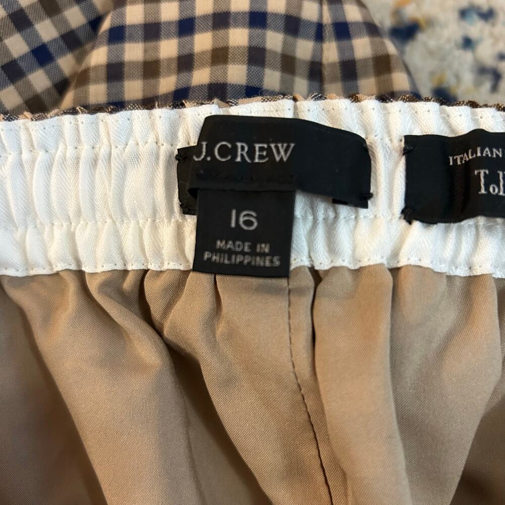 J.‎ Crew Tie-Waist Straight-Leg Pants Honey Plaid Italian Wool Womens 16 - Picture 3 of 7